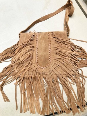 Hippie FRINGE LEATHER BAG Ethnic Tassel boho tan Western  display picture 1