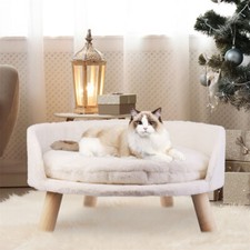 Round Fluffy Soft Elevated Dog Sofa Bed Couch with Removable Cushion Sleep House