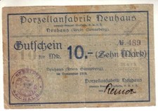 10 Mark banknote large emergency money porcelain factory Neuhaus (Kreis Sonneberg) 1918