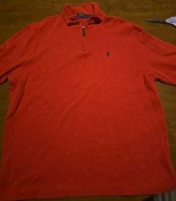 MENS POLO RALPH LAUREN 1/4 ZIP PULLOVER SWEATER LARGE RED PONY