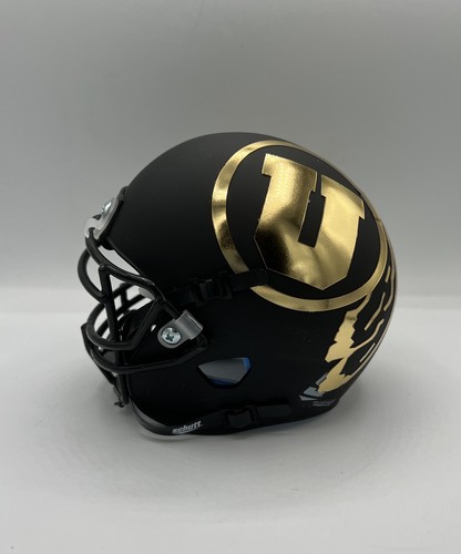 Utah Utes Matte Black and Gold Chrome Alternate Schutt Mini Football Helmet New - Picture 4 of 6