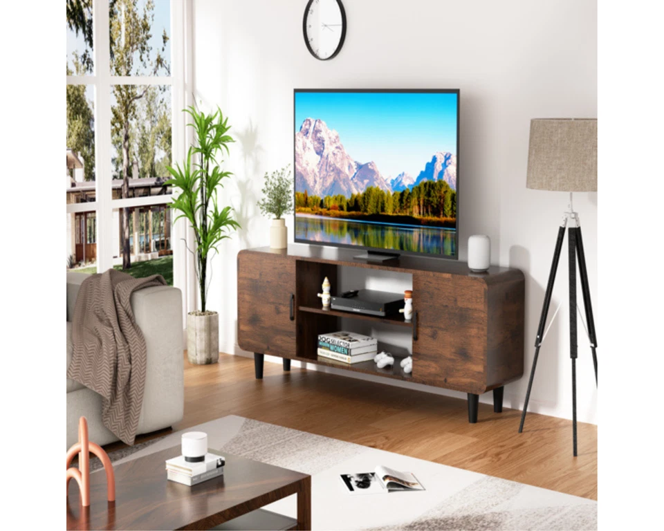 TV Stand for 55" TV, Entertainment Center with Storage Cabinets, Soft Hinge Door - Image 3 of 4