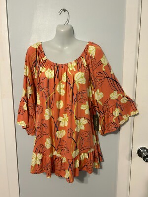 NWT Style&co Tulip Coral On/OFF Shoulder Top with 3/4 Bell Sleeve   Plus Size 2X