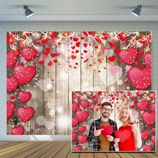 7x5ft Valentine's Day Backdrop Rustic Wood Red Love Heart Backdrops Photograp...