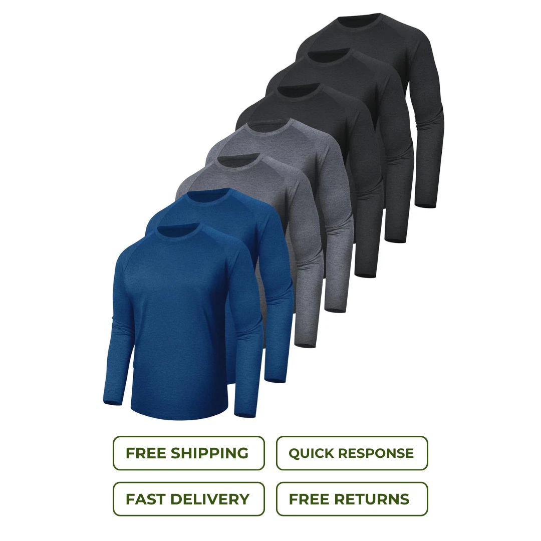 Men’s 7 Pack Long Sleeve Performance Shirts Quick Dry UV Protection XL