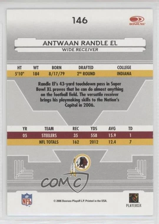 2006 Leaf Certified Materials Antwaan Randle El #146 - Image 2 of 2