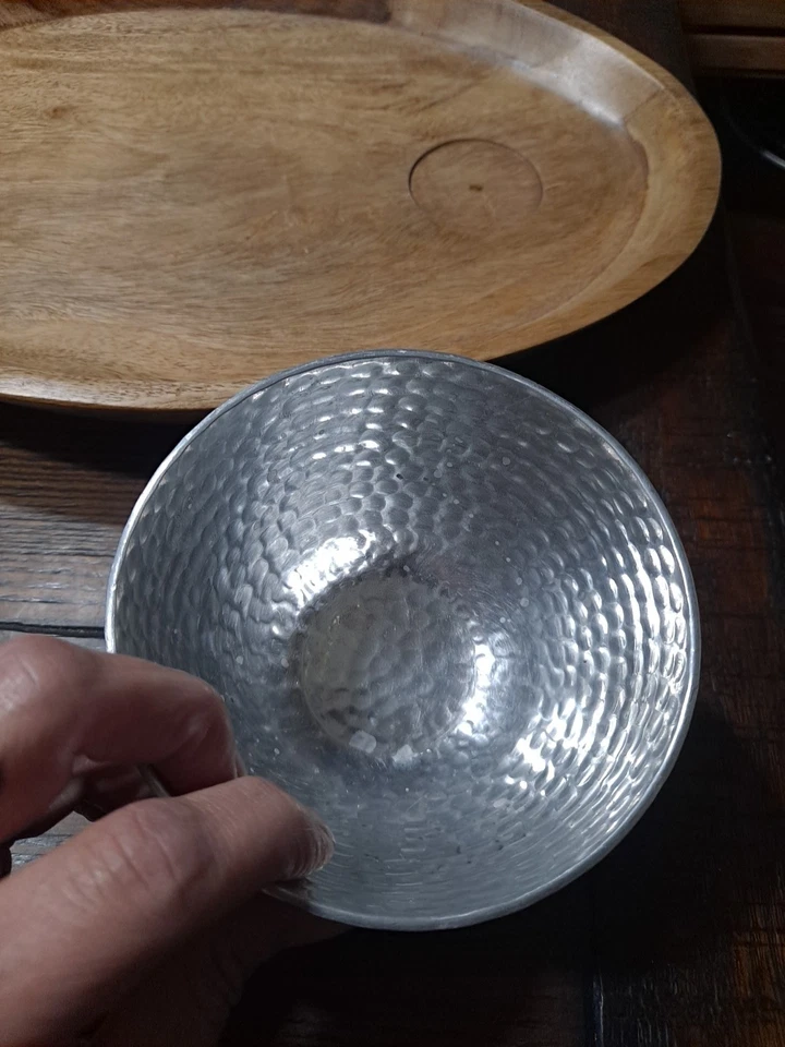 Beautiful Handmade Wood Serving Platter With Hammered Bowl For Dip - Image 4 of 4