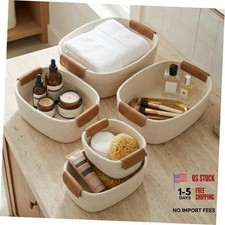Beautiful Storage Basket Set of 5 - Sturdy Cotton Rope Baskets for Beige