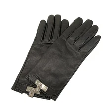 Auth HERMES Black Lambskin Women's Gloves
