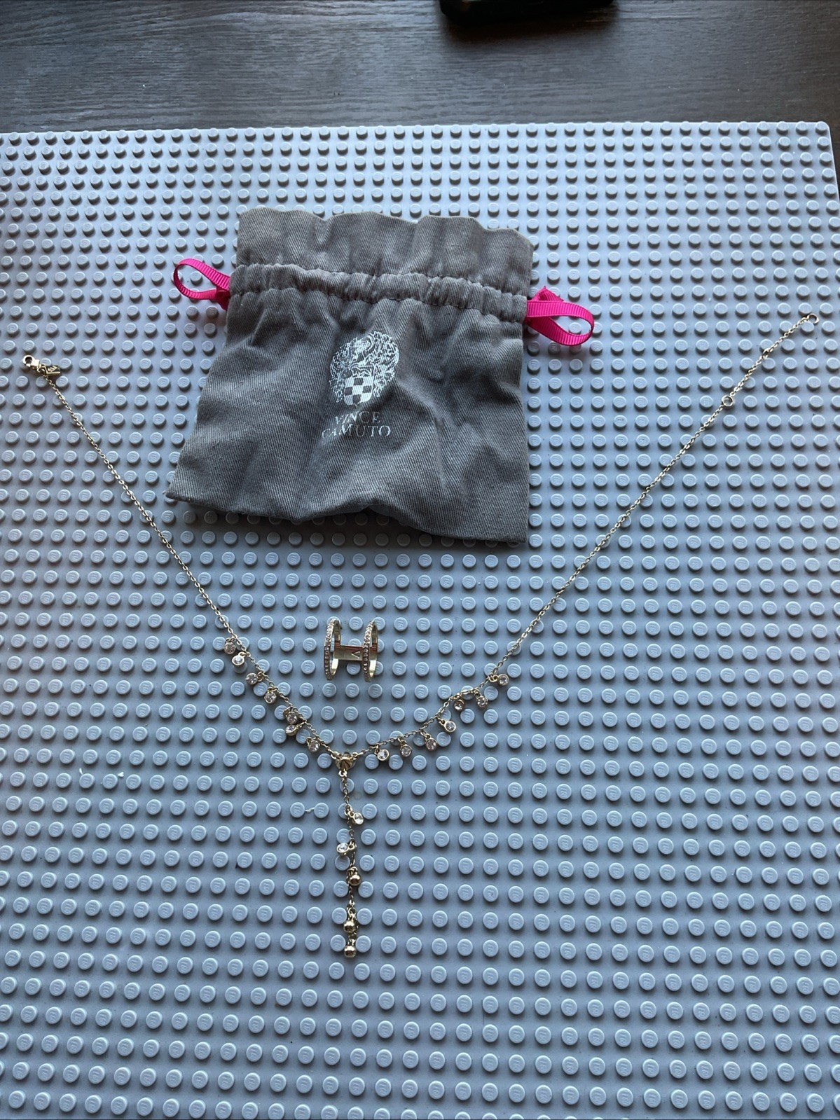 Vince Camuto Gold Tone Chain Necklace & Ring & Bag