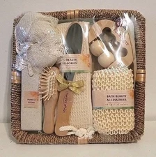 8pc ESSENTIAL DESIGN Personal Care Bath, Body & Spa Accesories Set W/Basket NEW