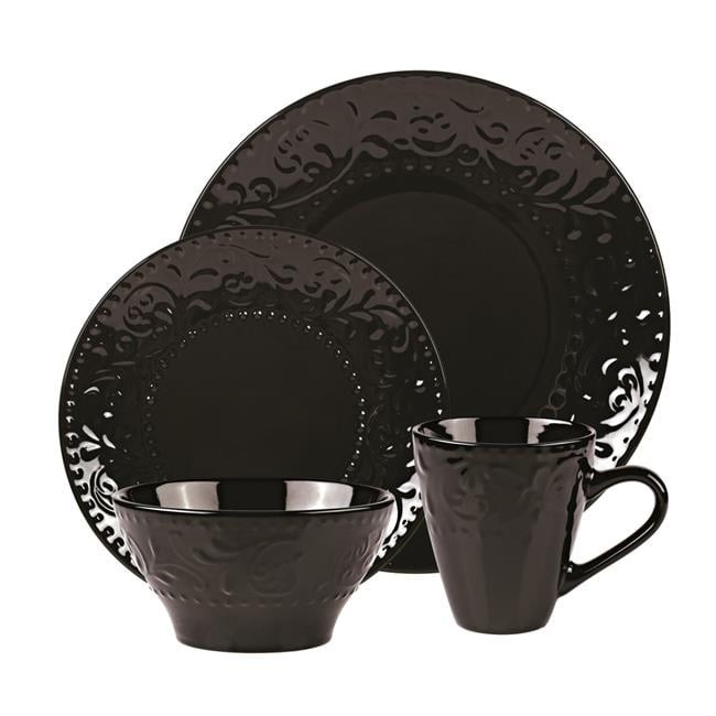 Lorren Home Trends LH528 16 Piece Stoneware Scroll Dinnerware Set