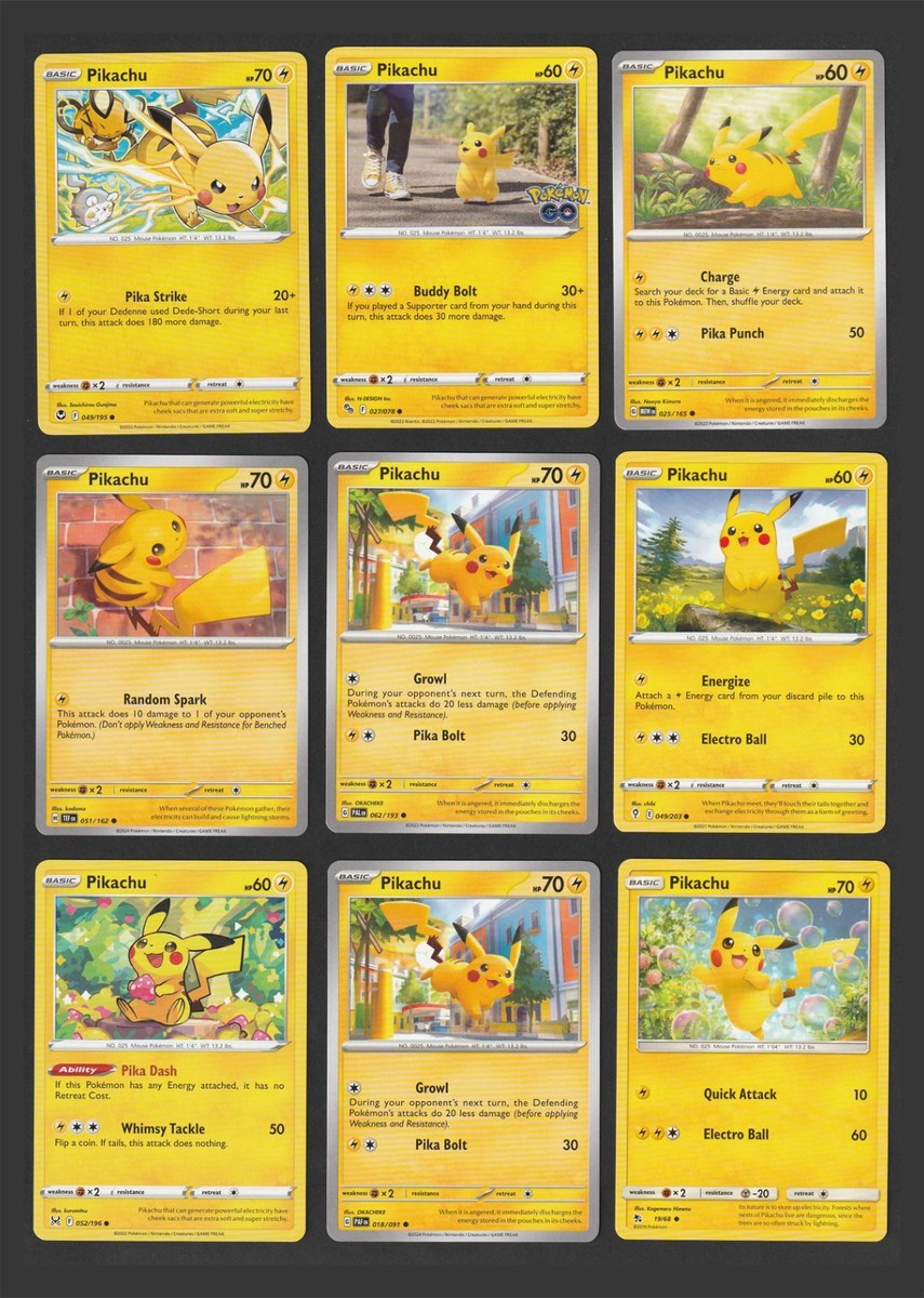 Pikachu Fans Pokemon Card Collection Set of 9 Pikachu English