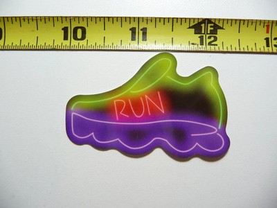 RUN RUNNING SHOE SMALL STICKER DECAL NEON STYLE FUN PLAYFUL COLORFUL