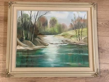 Gaskell Original Acrylic Landscape Painting Lake Reflections Mid Century Art