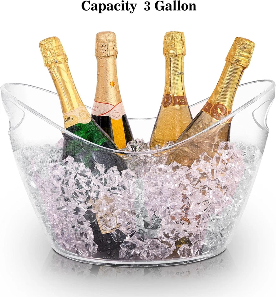 Cubo de hielo grande de plástico transparente de 3 galones, bañera para bebidas para fiestas (paquete de 2) Foto 2 de 4