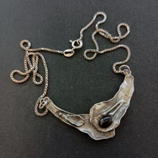 Handmade Silver Necklace Modernist Brutalist Art Nouveau Inspired Bib Israel VTG