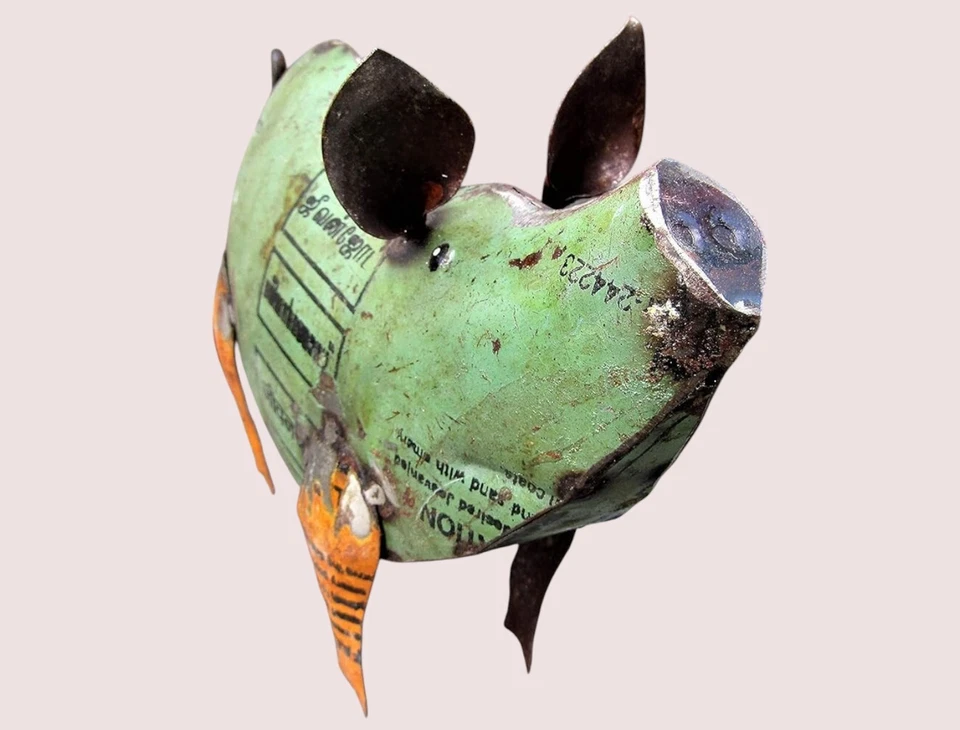 Pequeña estatua rústica de cerdo de chatarra reciclada de 6,5" hogar granja jardín Foto 2 de 4