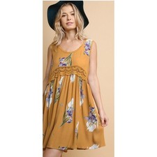 Women's Umgee Babydoll Boho Flowy Mini Dress size Small yellow floral