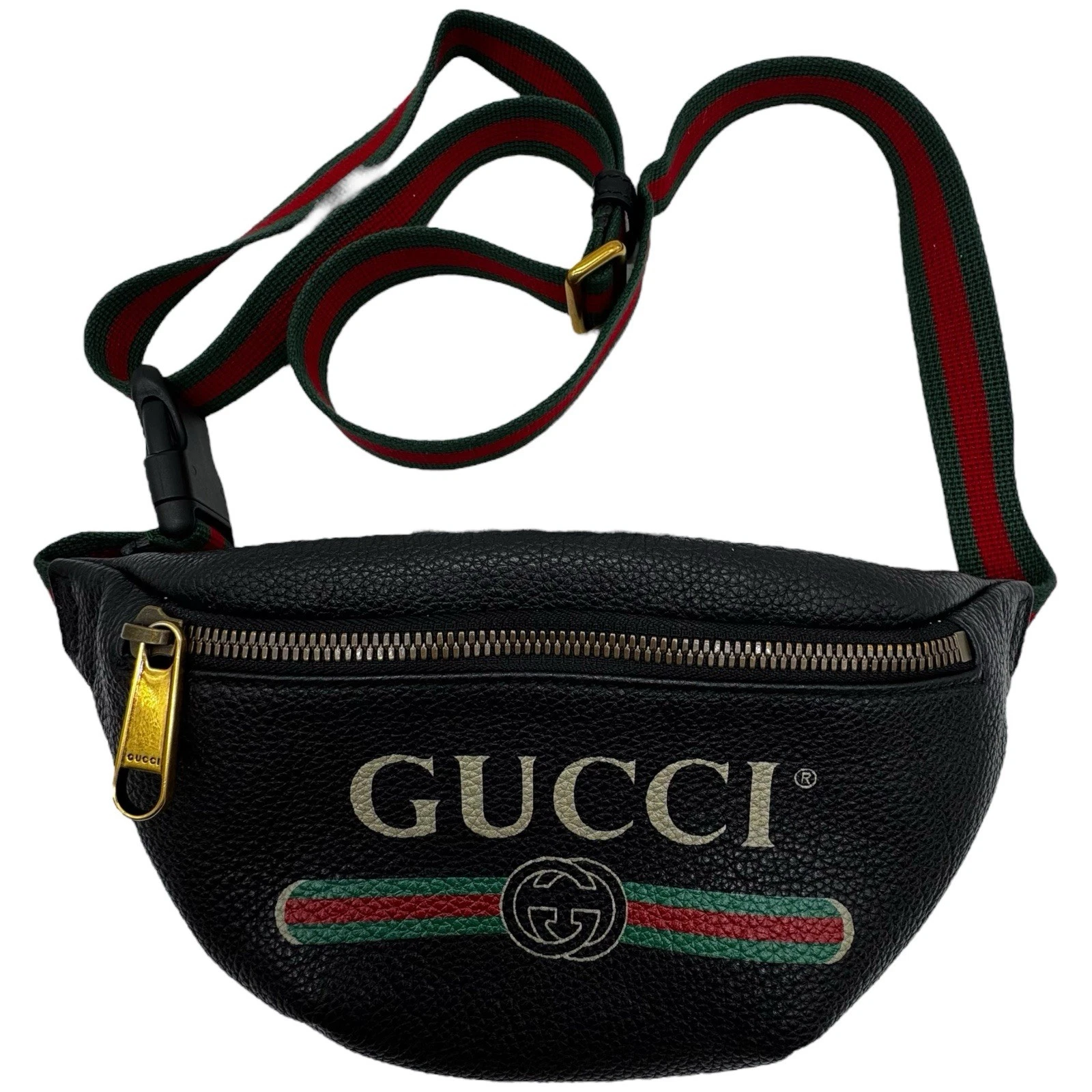 Sac ceinture Gucci cuir de veau grainé noir logo sac banane écharpe et bandoulière