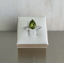 Classic Peridot Solitaire 1.50 Carat Pear Cut 925 Sterling Silver Size 6.75