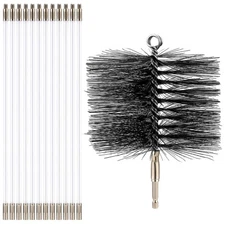 Wire Chimney Cleaning Brush with 1/4" Npt Fitting and 12 Rods, 6 Inch Round S...