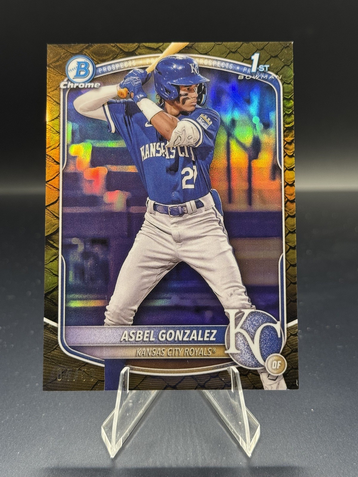 Asbel Gonzalez  2025 BOWMAN CHROME 1ST REPTILIAN GOLD /50 Royals