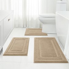 HOMEIDEAS 3-Piece Bathroom Rug Set Super Soft Absorbent Non-Slip Microfiber