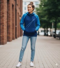 Nike Dri Fit Hoodie Blue Color Block Athletic Pullover Women's Size M