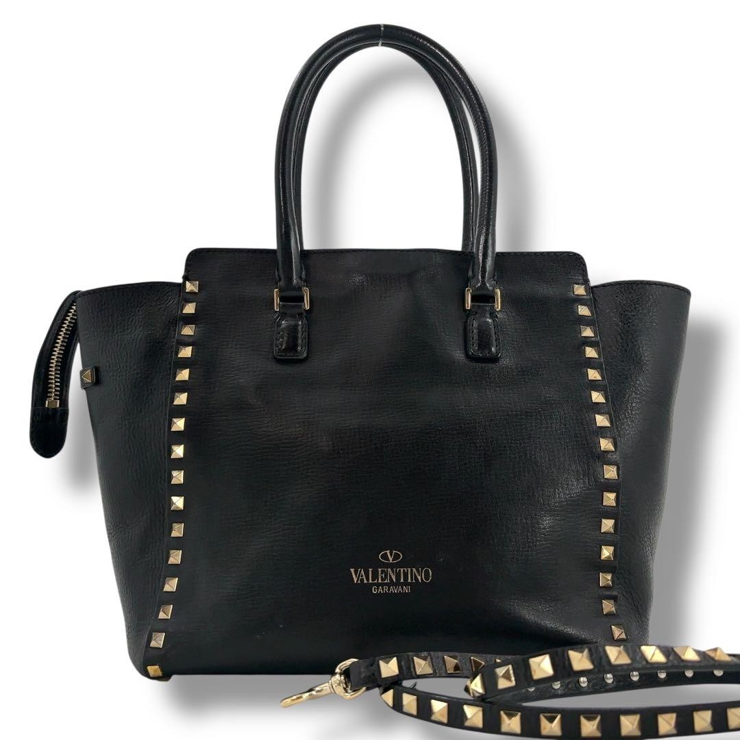 Valentino Garavani 2Way Rockstud Leather Handbag Black AA Condition Japan