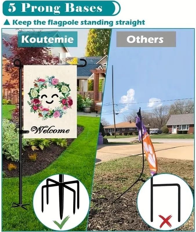 Garden Flag Stand-Holder-Pole High 38.5 Inch with 5 Prong Base Stopper and Anti-