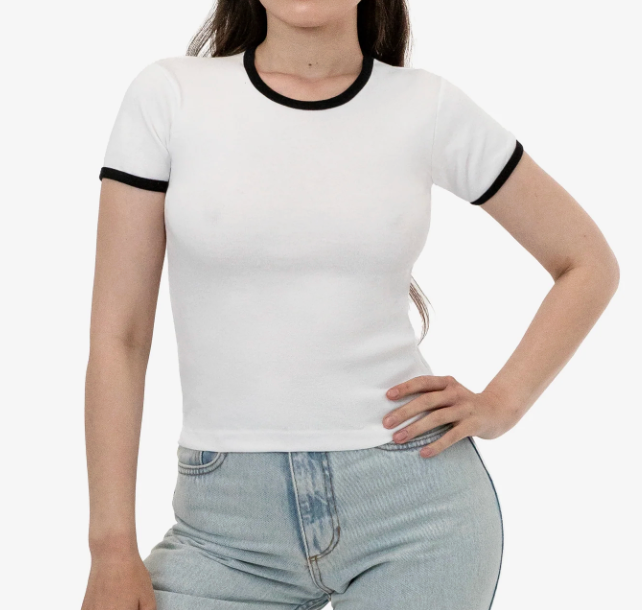 NWT Los Angeles Apparel Classic Crewneck Baby Tee Style 43005 Black White Size S