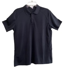 Mens Black Short Sleeve Performance Mesh Polo Shirt Size Medium M Solid Active