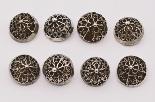 8 silver buttons filigree work 13 lot costume buttons antique silver buttons 26 mm