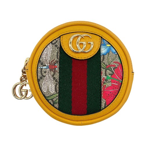 GUCCI GG Floral Round Flower Pattern Coin Case Small Coin Purse Ophidia 574840 C