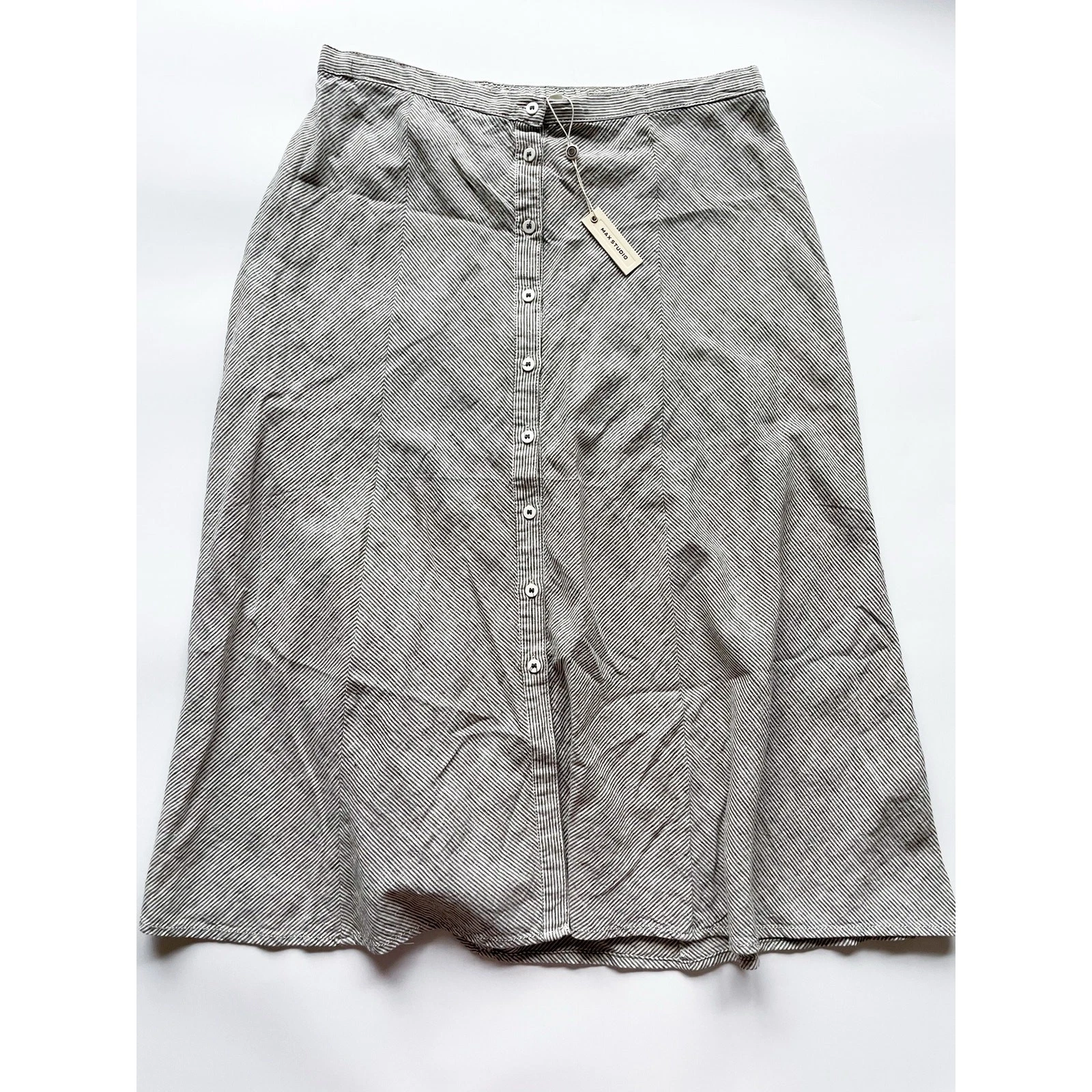 NWT Max Studio Linen Cotton Blend Earthy Muted Striped Maxi Skirt Size XL
