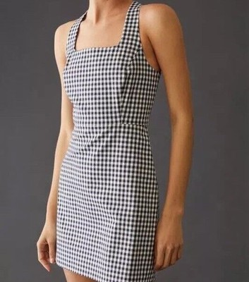 NWT Favorite Daughter 'The Break Up' Mini Dress Square Neck Blue Gingham Size 14