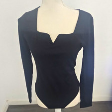 Women  s Black Long Sleeve One-Piece Bodysuit Solid Regular Size L, 1 Pack
