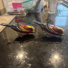 Pair Of Vintage Tin Litho Pecking Bird 1927 Stamped Non Working