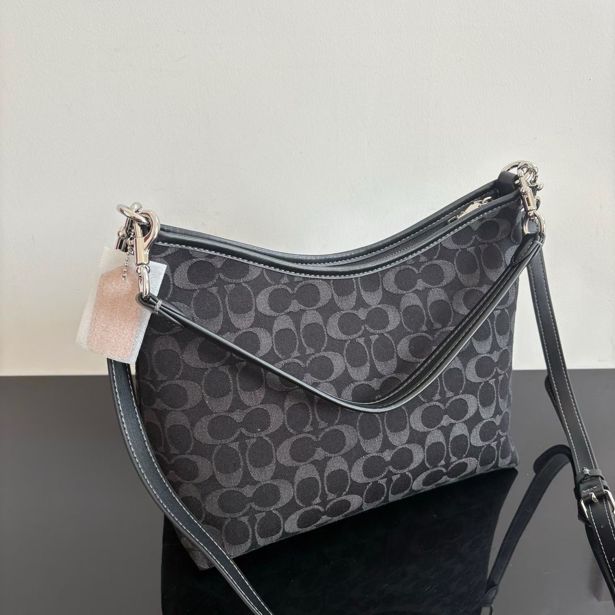 Coach CDE44 Laurel Shoulder Bag Signature Denim Leather Black