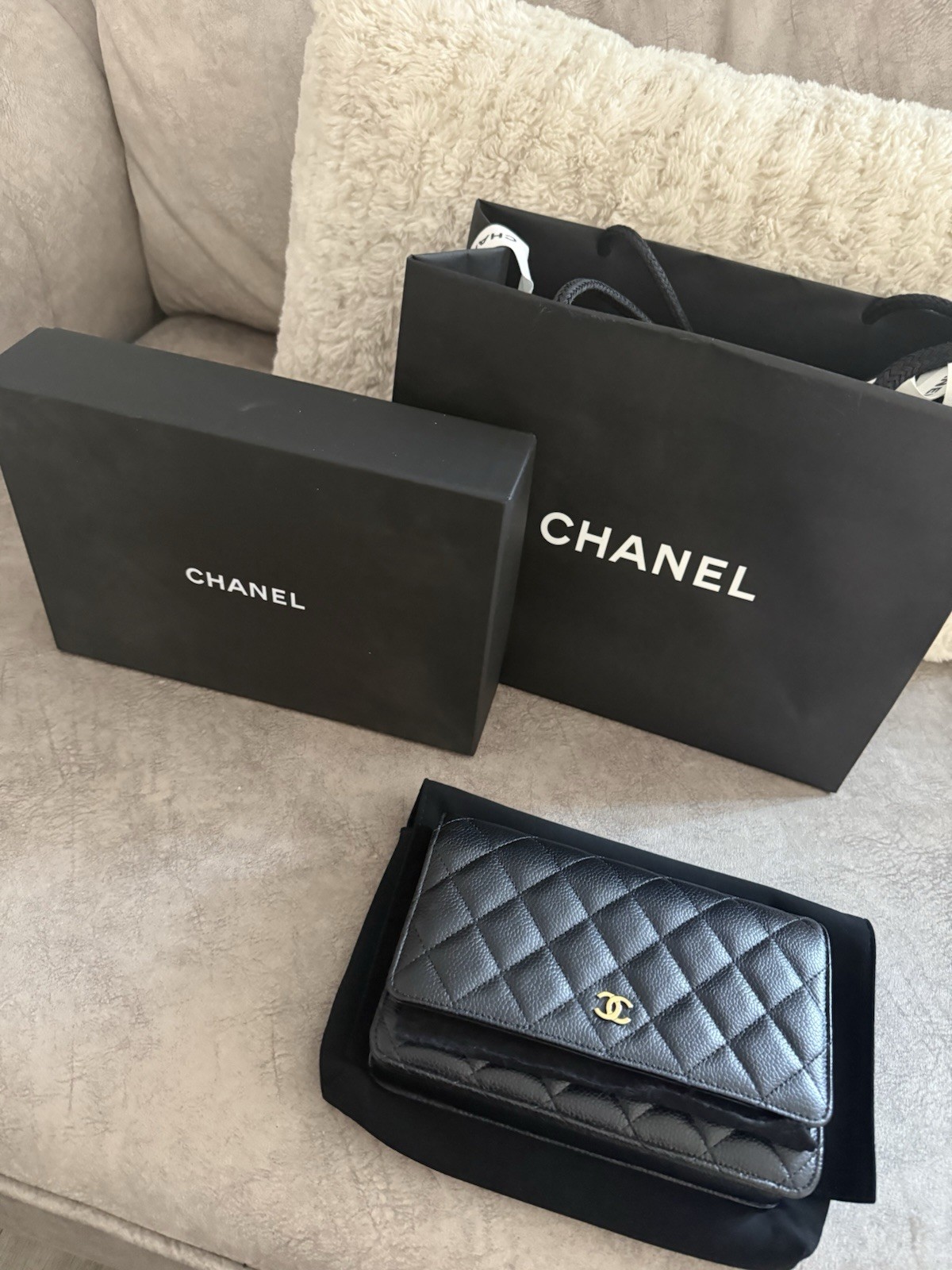 CHANEL Wallet On Chain WOC Black Caviar Leather With Gold Hardware