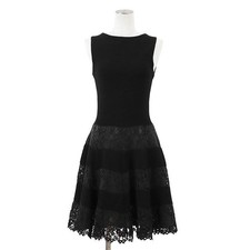 Valentino Women's Black Rib Knit Lace Sleeveless Dress M