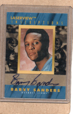 barry sanders detroit lions auto card laserview 0160/2900