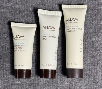 Ahava 3PC Set - Toning Cleanser - Mud Mask - Day Moisturizer - Travel Size