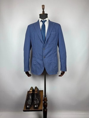 Windsor Blue Men's Wool Blazer Jacket Vitale Barberis Fabric Tailored Fit US 42L