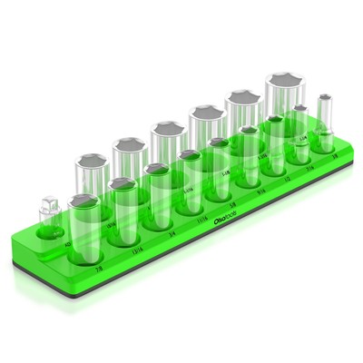 Magnetic Socket Organizer | 1/2inch Drive | Sae | Green | Holds 16 Sockets | Pro