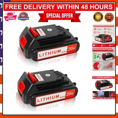20V 4.0Ah Rechargeable Battery for Black+Decker Tools - 2 Pack, Extended Runtime