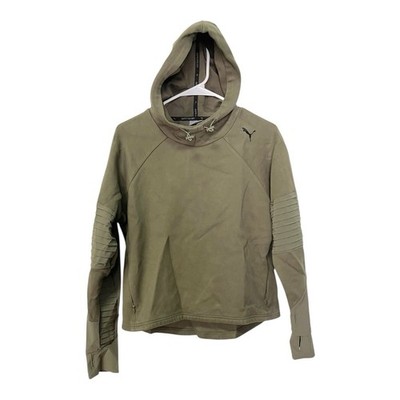 Puma Medium Olive Green Hoodie Moto Ribbed Pullover Gorpcore Athleisure