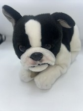 FAO Schwarz Boston Terrier Puppy Dog Plush 12" Stuffed Animal Toy Black White