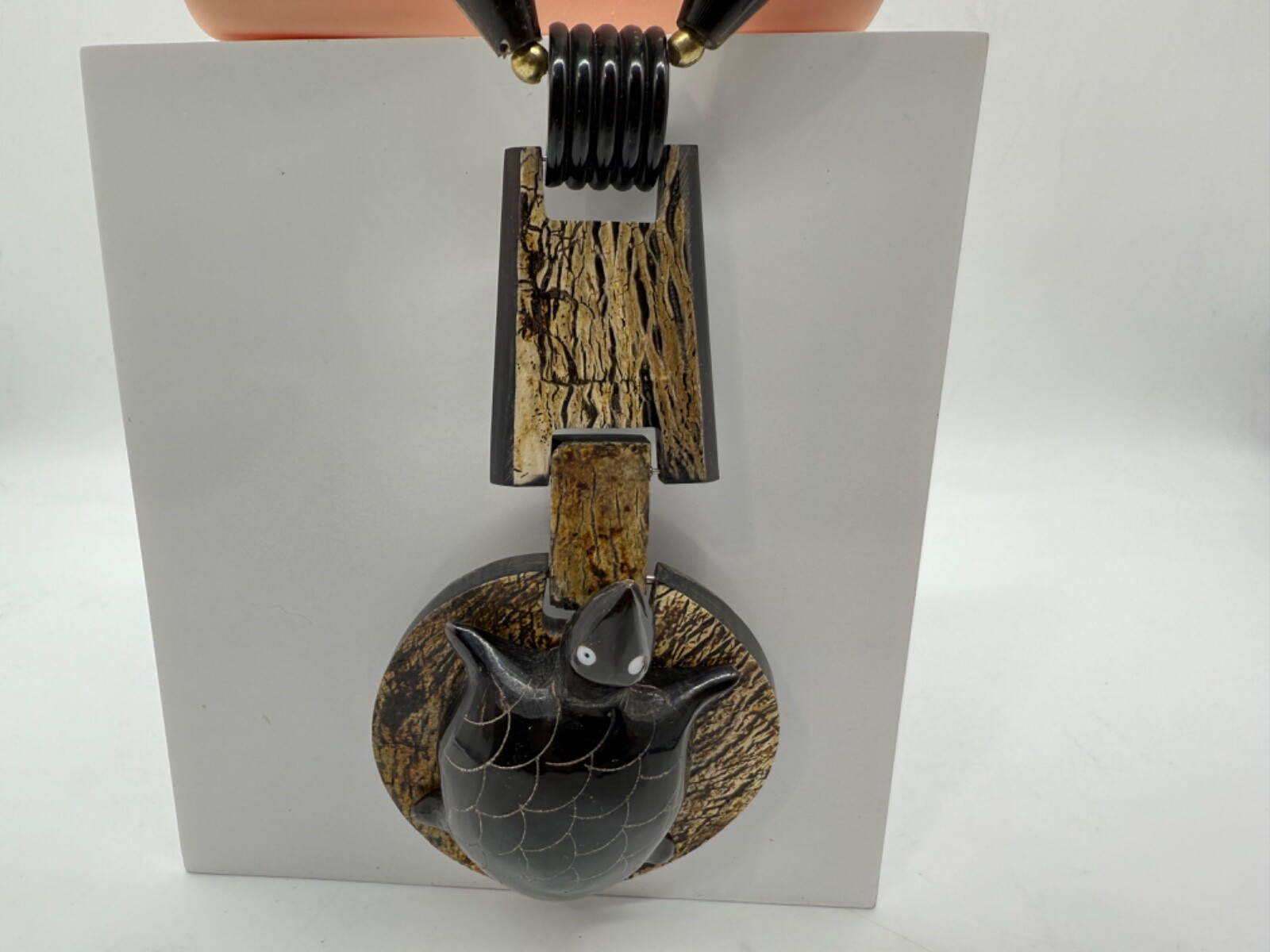 Turtle Chunky Beaded Statement Necklace Black Hoo… - image 5